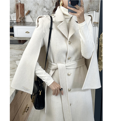 韩国斗篷式中长款毛呢外套大衣