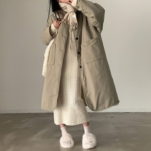 韩国东大门立领宽松两面穿羊羔毛保暖棉衣长款加厚羽绒棉服外套女