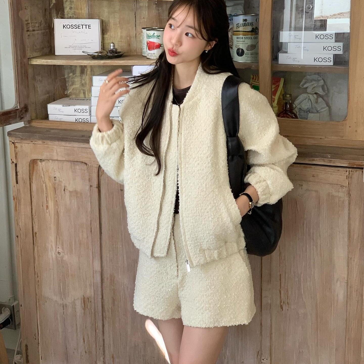 韩国东大门气质小香风立领粗花呢夹克短外套女+休闲短裤两件套装,女装/女士精品,时尚套装,淘宝优惠券,粉丝福利购,淘宝优惠卷