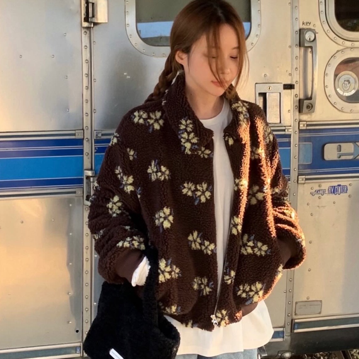 韩国复古提花羊羔绒棉服外套