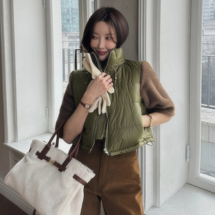 韩国东大门时尚立领撞色拼接毛毛袖短款羽绒棉服马甲皮草外套女