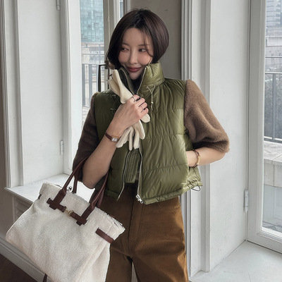 韩国撞色毛毛袖羽绒棉服皮草马甲