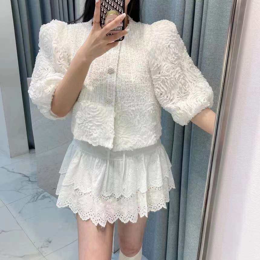 韩国东大门2026春装新款名媛小香风泡泡袖粗花呢短款小西装外套女