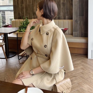 韩国东大门2025秋冬新款斗篷羊绒呢子大衣披风中长款毛呢外套女