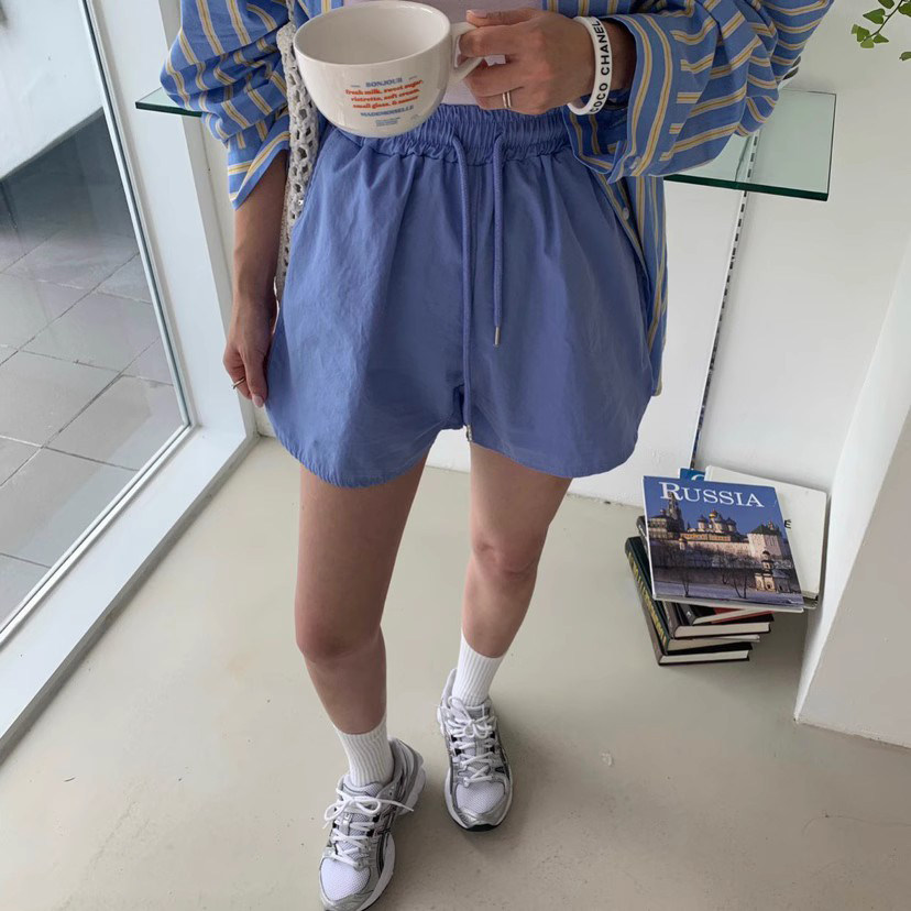 韩国东大门2025夏装新款糖果色松紧腰抽绳宽松显瘦百搭休闲短裤女