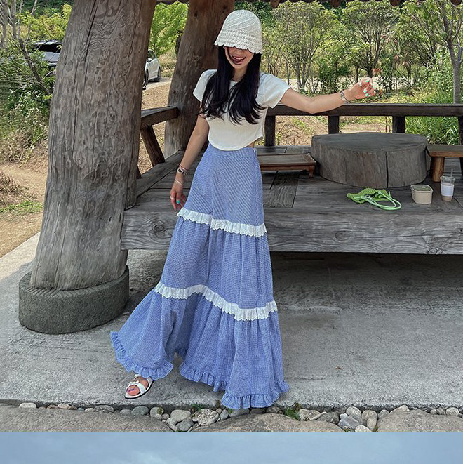 韩国东大门2025新款蕾丝花边宽松百搭中长款大摆半身裙拖地女长裙