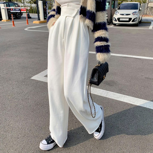 韩国东大门2025春装新款松紧腰百搭洋气宽松阔腿剪边休闲裤女长裤