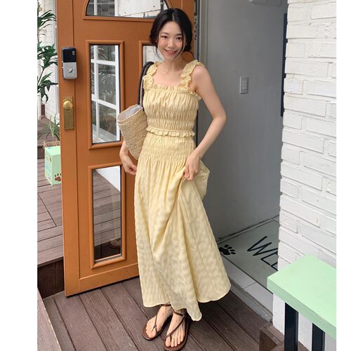 韩国甜美木耳边吊带背心半身裙