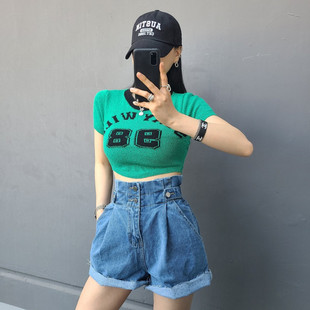 韩国东大门2025新款松紧高腰花苞牛仔短裤女显瘦阔腿a字裤热裤