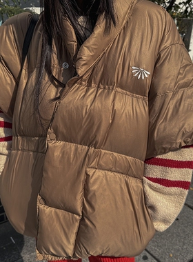 韩国东大门设计感字母刺绣两面穿蓬松羽绒棉服女宽松坎肩马甲外套