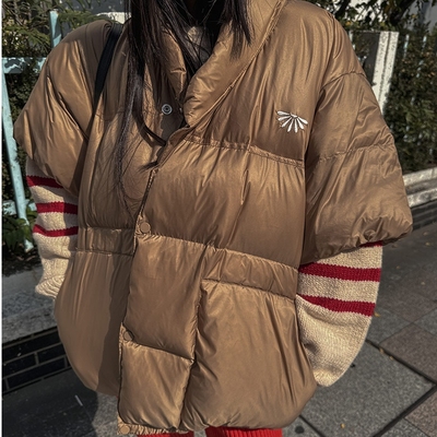 韩国字母刺绣两面穿羽绒棉服外套