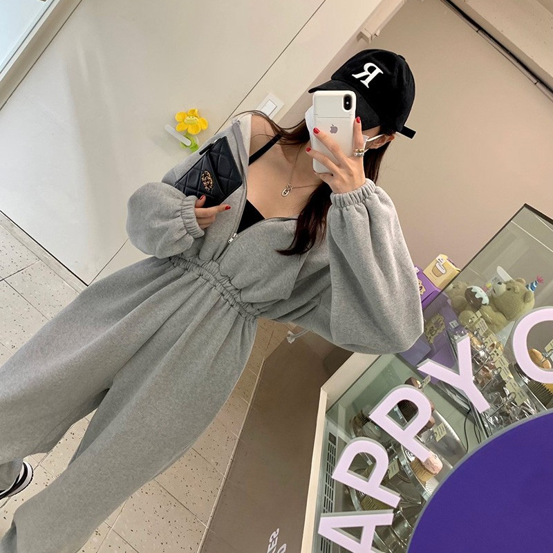 韩国连帽卫衣连体裤高腰