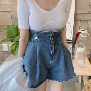 韩国东大门花苞牛仔短裤女2025夏新款松紧高腰显瘦阔腿a字裤热裤