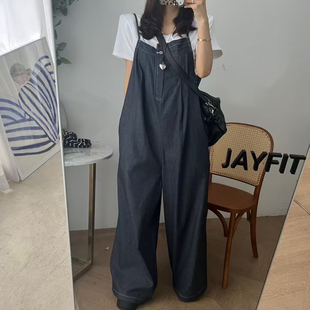 韩国东大门设计感时尚减龄宽松休闲吊带阔腿连体裤女工装连衣裤