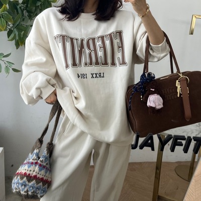 韩国宽松字母加绒卫衣卫裤