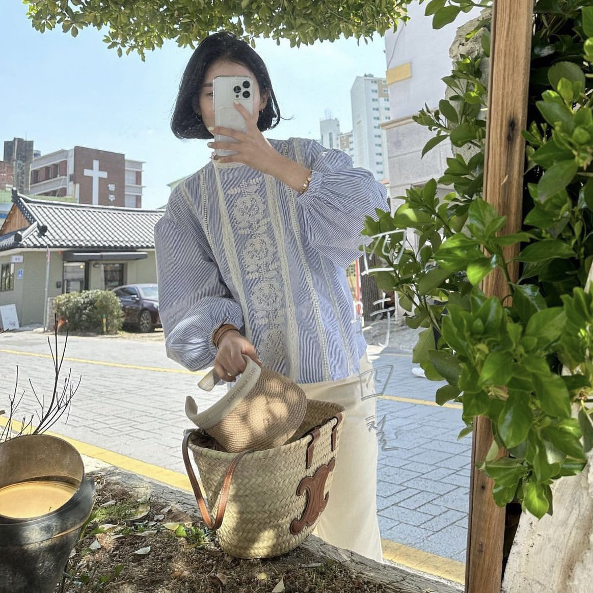 韩国法式蕾丝花边条纹衬衫
