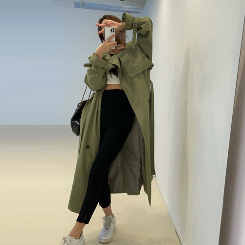 韩国长款东大门收腰休闲风衣外套