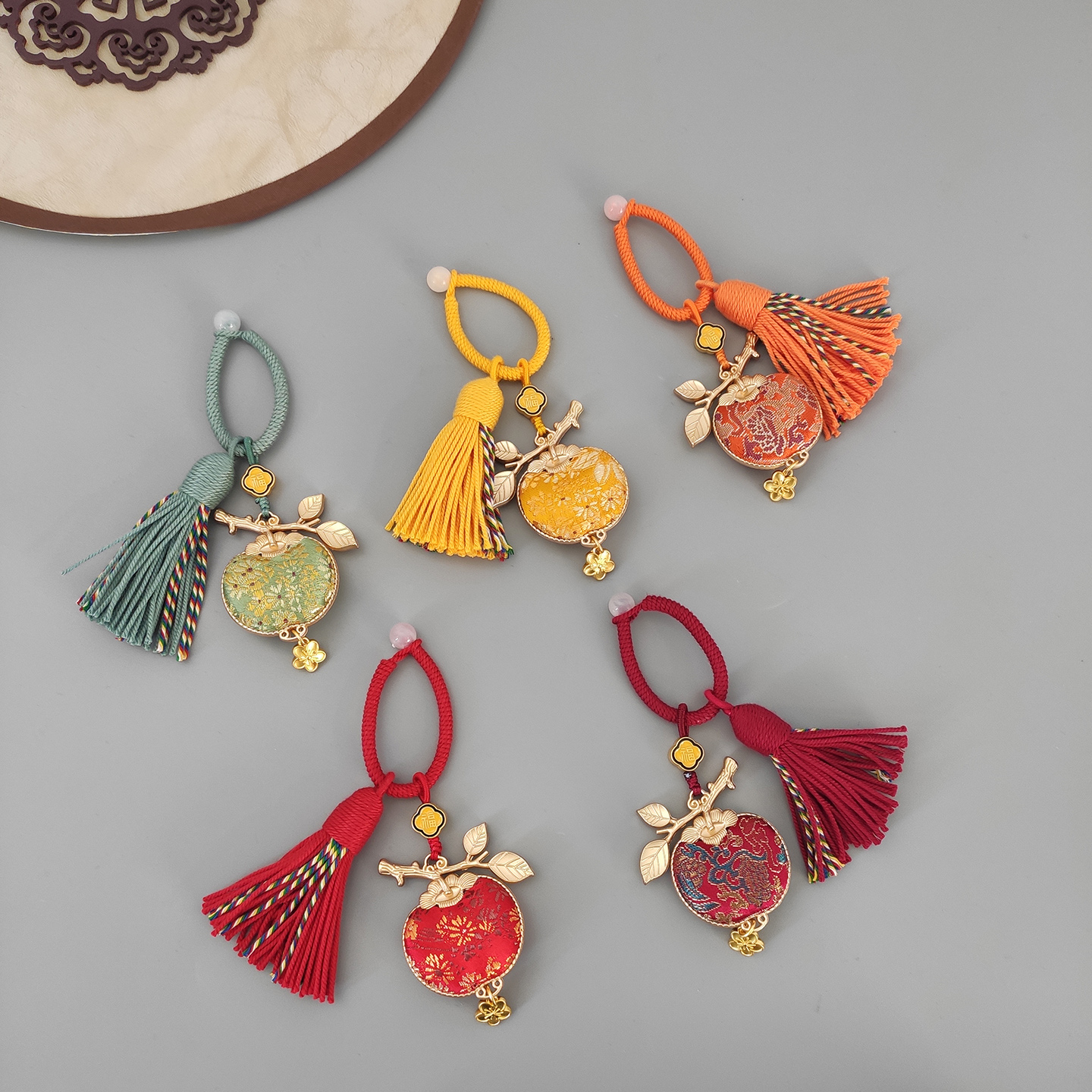 国风宋锦柿子包挂件钥匙扣挂饰