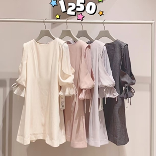日系SNDE家 原单纱荣子 荷叶边拼接纱袖连衣裙女 SWFO254083