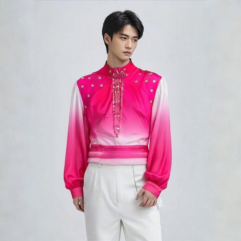 金舞潮开场舞新款黄绿色大气男士款歌伴舞演出服立领修身舞蹈服装