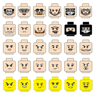 3626 脸部 军事人仔印刷配件 表情 3个 头部 国产小颗粒MOC积木