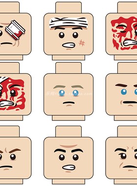 国产小颗粒积木 人仔头部 兼容 3626 军事士兵人仔表情脸部印刷