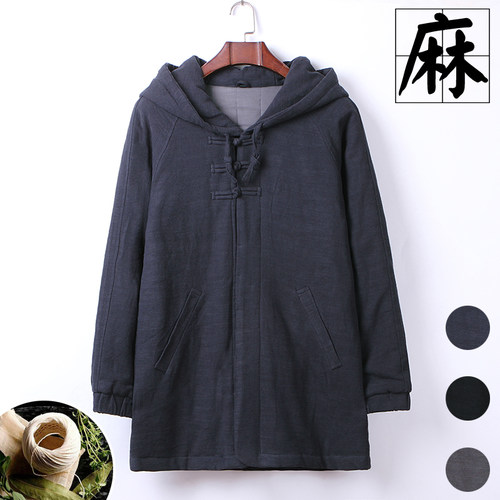 亚麻冬季加厚款棉服外套连帽