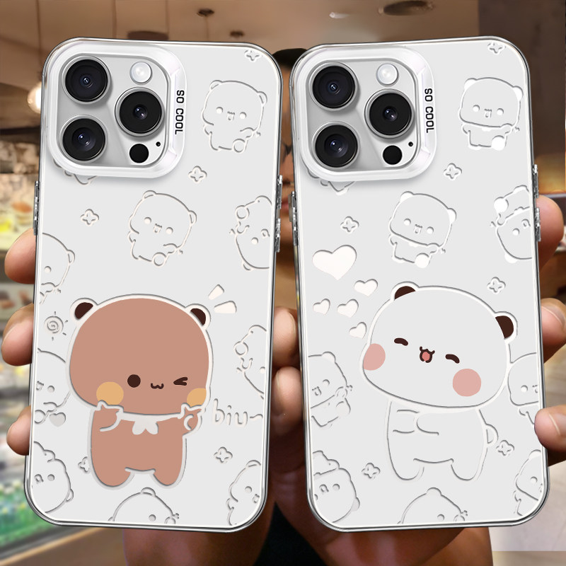 一二布布情侣手机壳发射爱心镂空彩银适用15plus华为iphone16promax小米12高级感小众一对13苹果14镭射电镀11