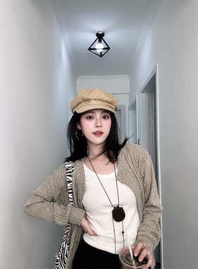 DEBBIE C 燕麦奶咖 叠穿之王韩系简约百搭坑条针织衫开衫外套内搭