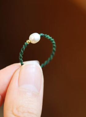 新中式国风纯手工精编珍珠戒指轻奢小众高级感2026新款