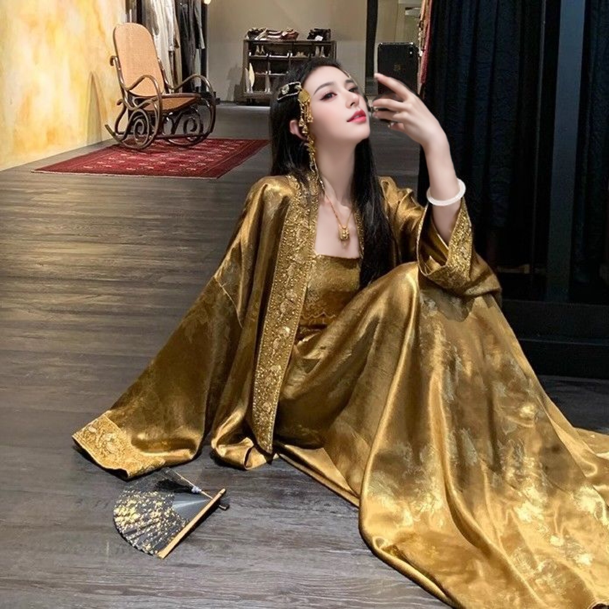 新中式时尚套装女春夏重工鎏金刺绣外套+吊带连衣裙长裙两件套