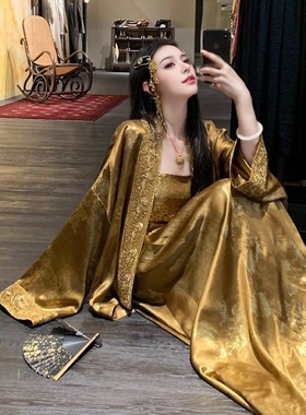 新中式时尚套装女春夏重工鎏金刺绣外套+吊带连衣裙长裙两件套