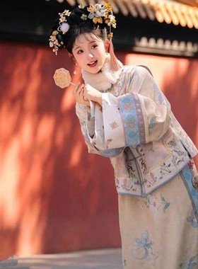 清汉女装清朝格格服装古董衣印花刺绣马甲宽松旗袍小宫装古装氅衣