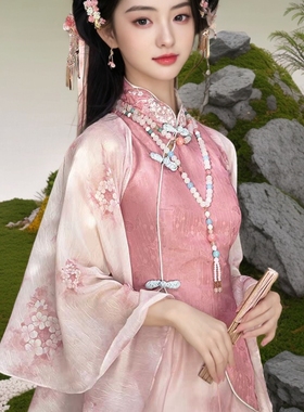 新中式改良旗袍汉服日常套装女重工刺绣国风连衣裙雪纺披肩超仙夏