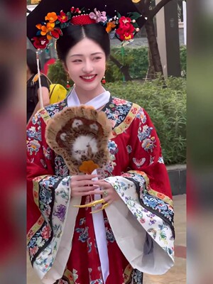 晚清旗袍印花连衣裙民族风氅衣