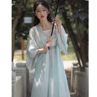 可以穿上班的汉服女古装改良刺绣直领对襟长衫汉元素吊带连衣裙夏