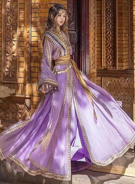 古国公主黛绮丝重工刺绣紫色楼兰公主服装异域风情连衣裙旅游拍照