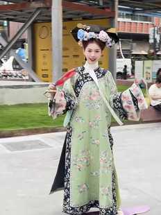 古装旗袍清代女装汉服满清旗装清朝格格服装领巾全套宫廷风连衣裙