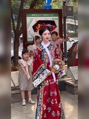 清代女装国风汉服清朝旗装格格服装新中式宫廷风红色印花连衣裙子