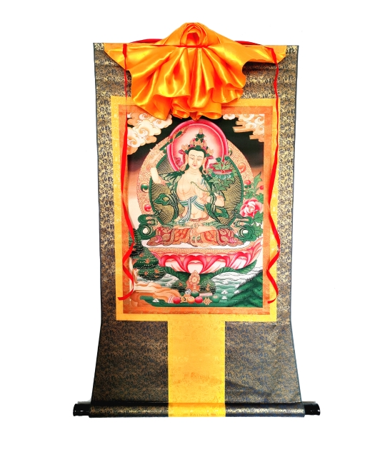 画轴式手工装裱织锦唐卡文殊菩萨