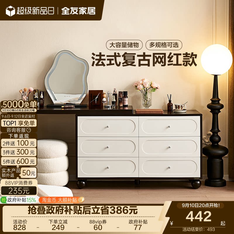 全友家居复古风梳妆台斗柜图片