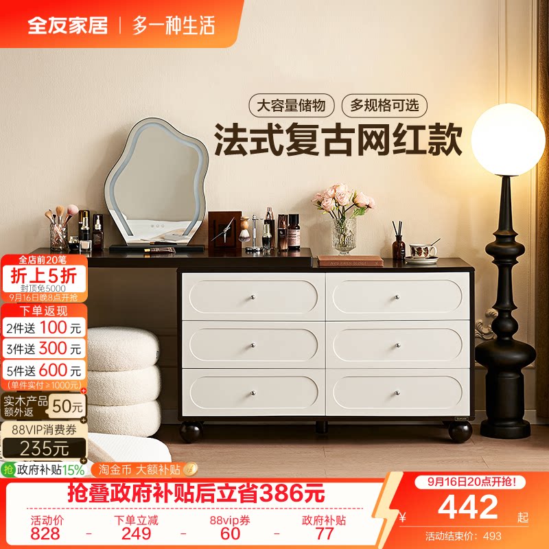 全友家居复古风梳妆台斗柜图片