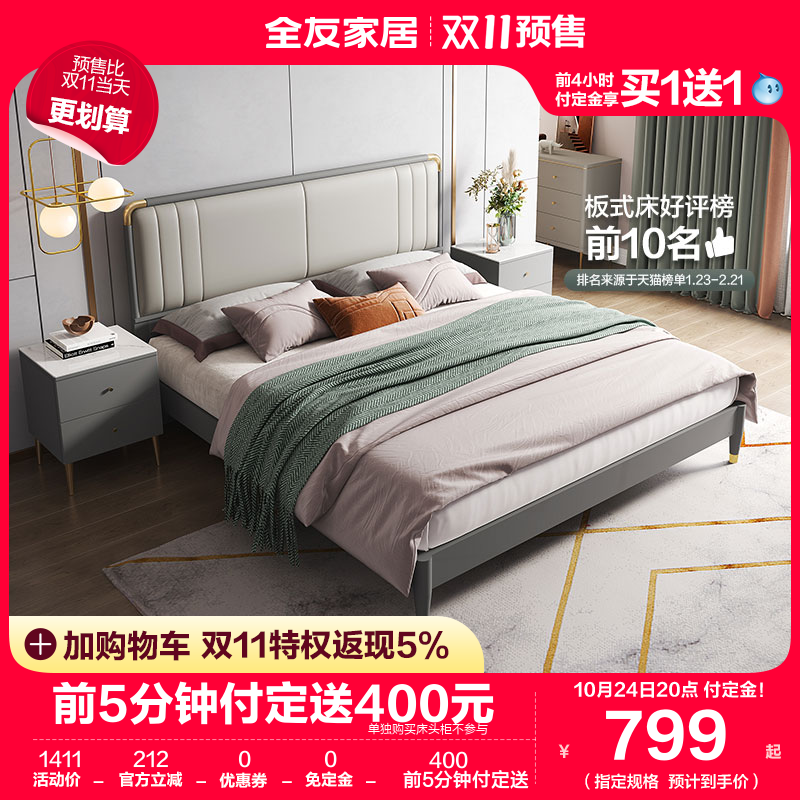 全友家居现代轻奢双人床主卧室家具套装简约1.5m软靠板式床126901高性价比高么？