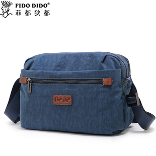 户外男士 运动休闲斜挎包单肩包帆布防水潮包 男包横款 菲都狄都新款
