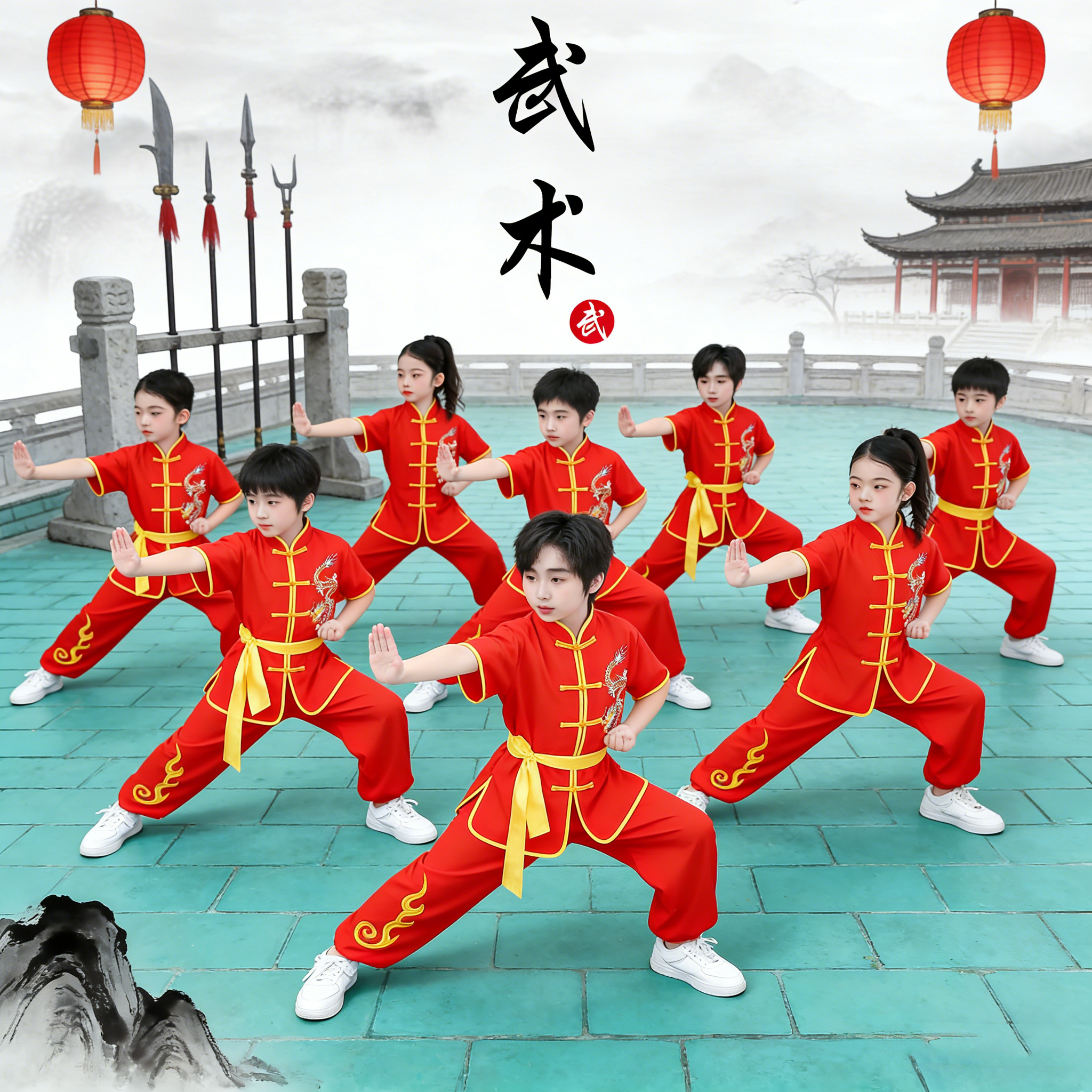 六一儿童武术表演服少儿中国功夫表演服装武术馆练功服武术体考服