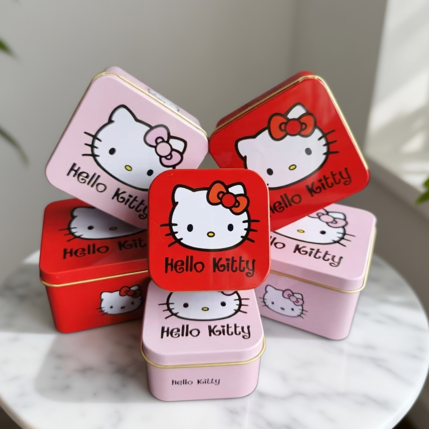 Kitty 猫可爱卡通饰品 饼干盒 马口铁 男女宝宝出生满月喜糖铁盒