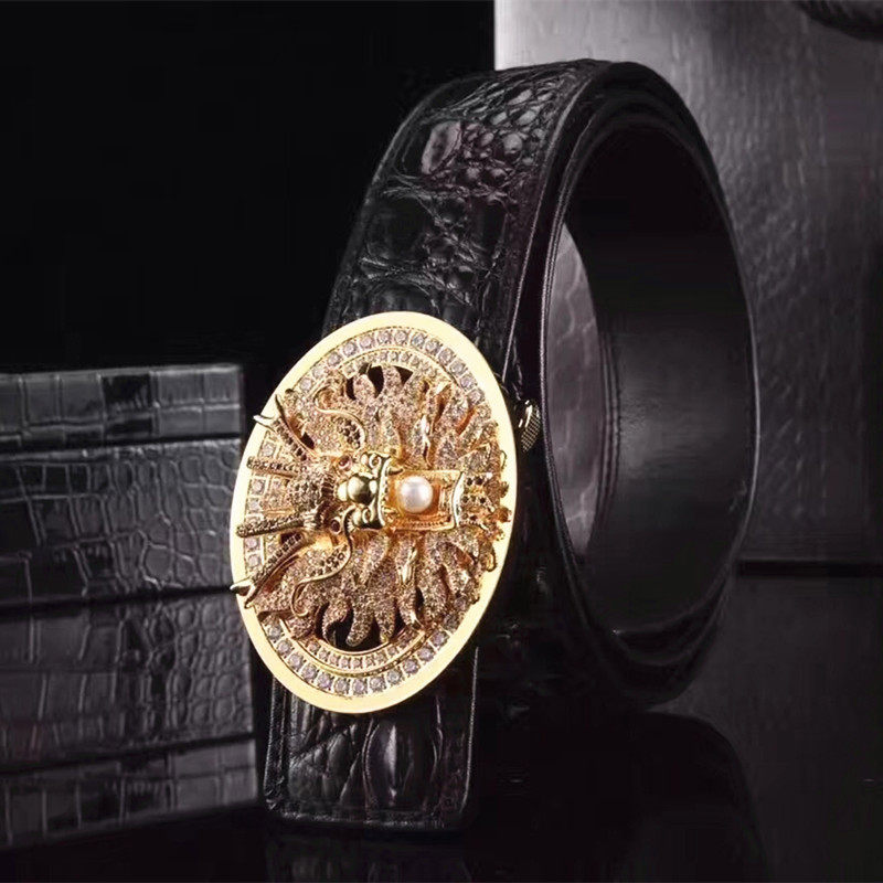 霸气龙珠扣头男士真鳄鱼皮带生肖龙头镶钻男款泰国鳄鱼背骨皮腰带