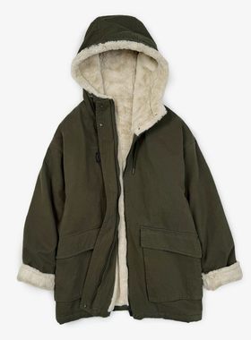 25WT113Found家工装连帽派克棉服女中长款宽松加绒外套大衣大码冬