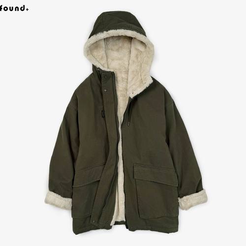 25WT113Found家工装连帽派克棉服女中长款宽松加绒外套大衣大码冬