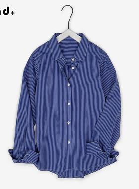 25M02 FOUND+2025春新款克莱因蓝色衬衫女长袖格子与条纹上衣纯棉